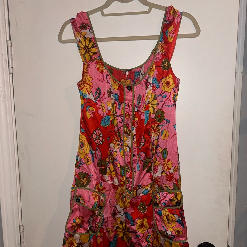Free People Floral Pink and Red Sleeveless Patterned Dress 🌸